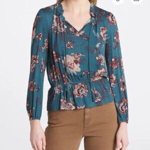 Les Serein Lourdes Peplum Blouse Teal Floral Sz L Large Stitch Fix NWT